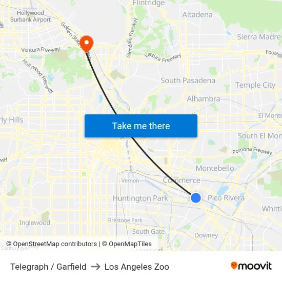 Telegraph / Garfield to Los Angeles Zoo map