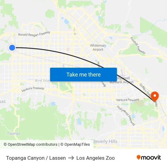 Topanga Canyon / Lassen to Los Angeles Zoo map
