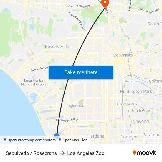 Sepulveda / Rosecrans to Los Angeles Zoo map