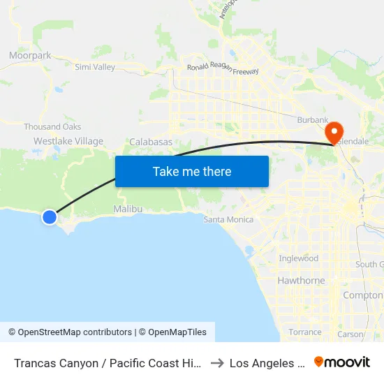 Trancas Canyon / Pacific Coast Highway to Los Angeles Zoo map