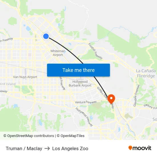 Truman / Maclay to Los Angeles Zoo map