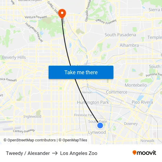 Tweedy / Alexander to Los Angeles Zoo map