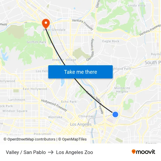 Valley / San Pablo to Los Angeles Zoo map
