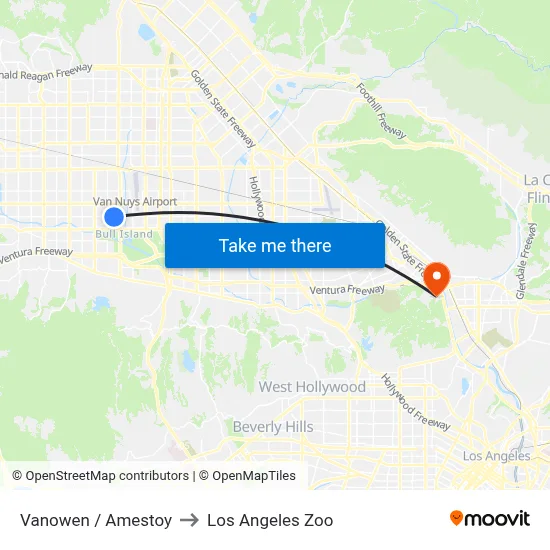 Vanowen / Amestoy to Los Angeles Zoo map