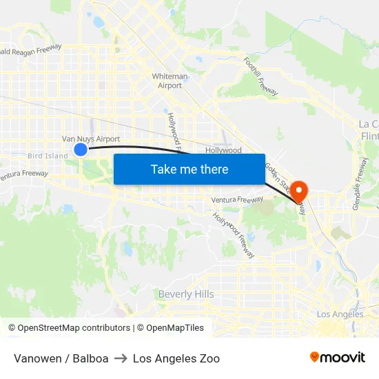 Vanowen / Balboa to Los Angeles Zoo map