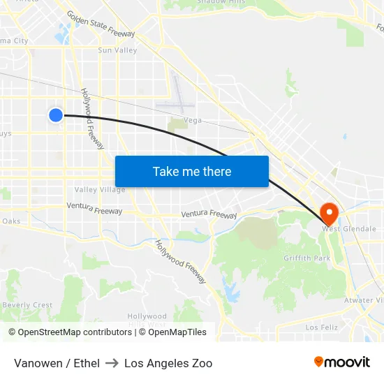 Vanowen / Ethel to Los Angeles Zoo map