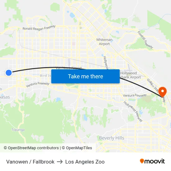 Vanowen / Fallbrook to Los Angeles Zoo map