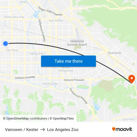 Vanowen / Kester to Los Angeles Zoo map