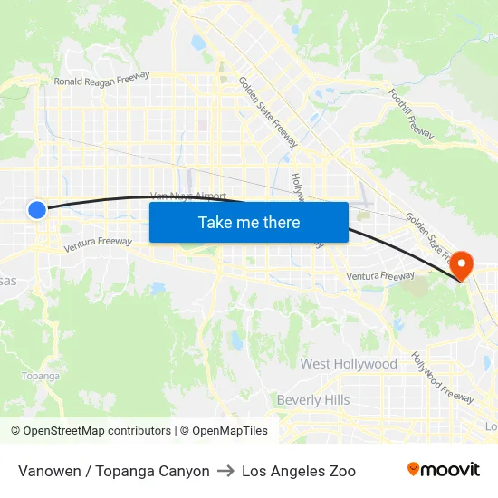 Vanowen / Topanga Canyon to Los Angeles Zoo map