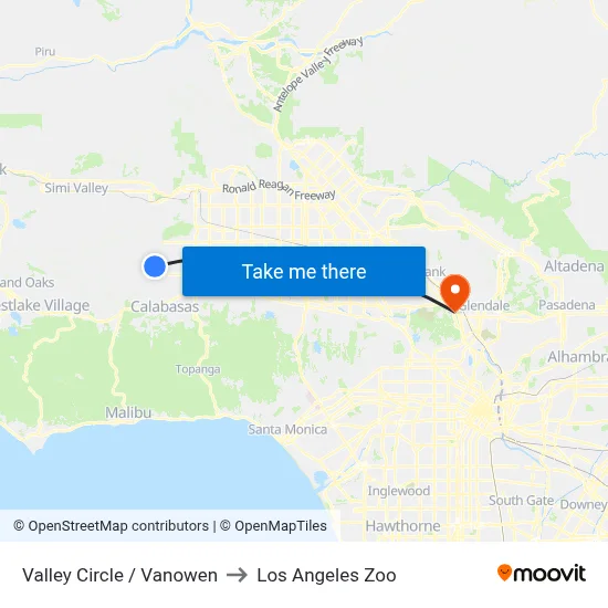 Valley Circle / Vanowen to Los Angeles Zoo map