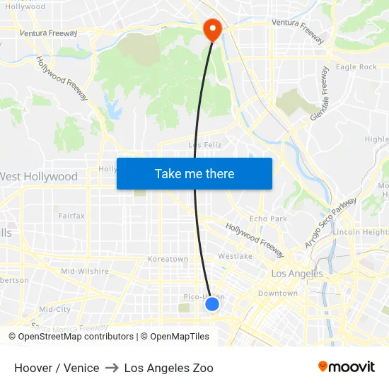 Hoover / Venice to Los Angeles Zoo map