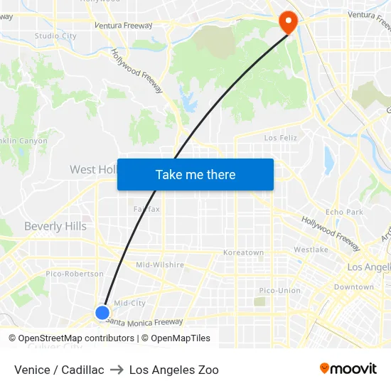 Venice / Cadillac to Los Angeles Zoo map