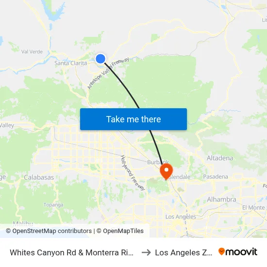 Whites Canyon Rd & Monterra Ridge to Los Angeles Zoo map