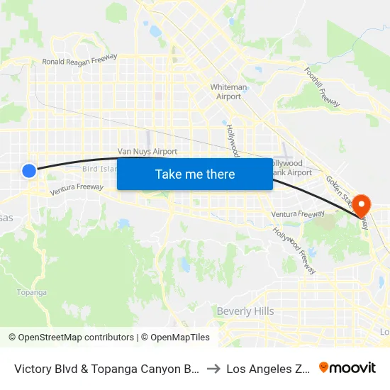Victory Blvd & Topanga Canyon Blvd to Los Angeles Zoo map