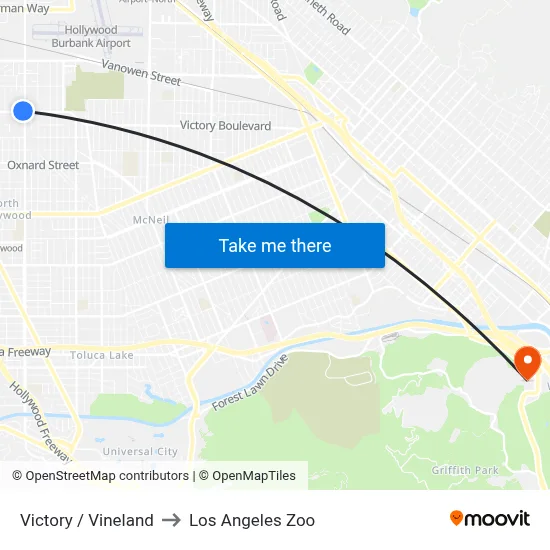 Victory / Vineland to Los Angeles Zoo map