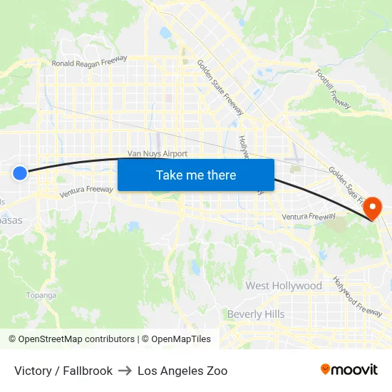 Victory / Fallbrook to Los Angeles Zoo map