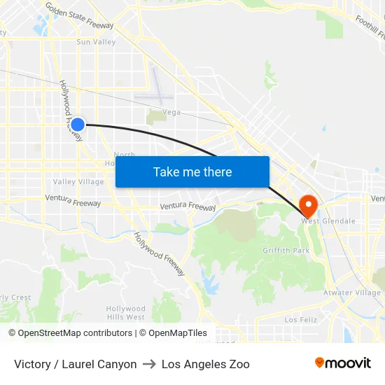 Victory / Laurel Canyon to Los Angeles Zoo map