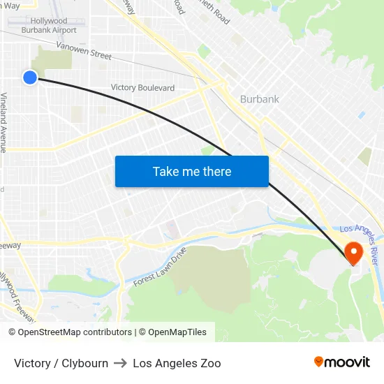 Victory / Clybourn to Los Angeles Zoo map