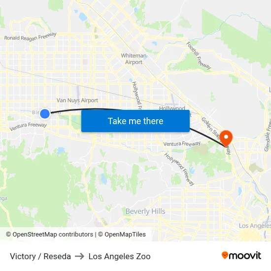 Victory / Reseda to Los Angeles Zoo map