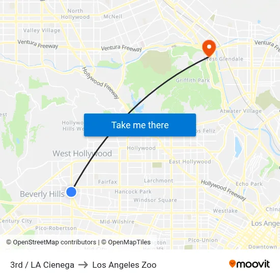 3rd / LA Cienega to Los Angeles Zoo map