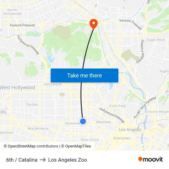 6th / Catalina to Los Angeles Zoo map