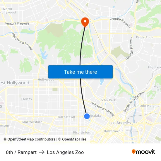 6th / Rampart to Los Angeles Zoo map