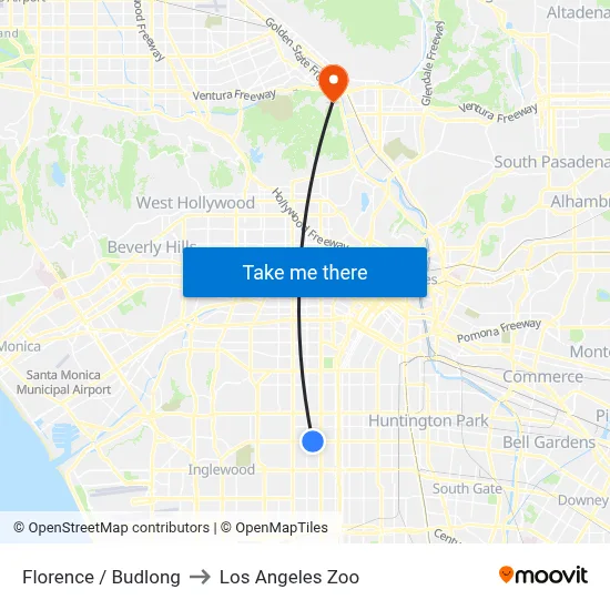 Florence / Budlong to Los Angeles Zoo map