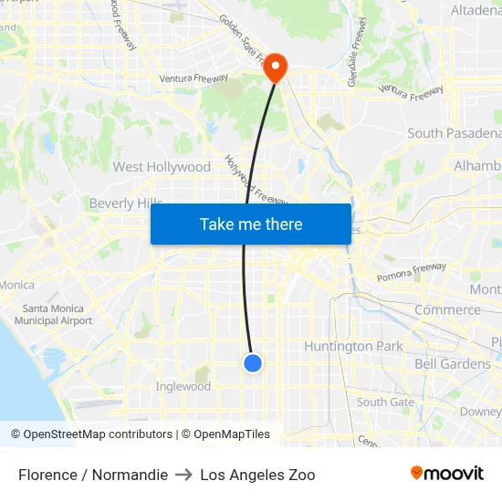 Florence / Normandie to Los Angeles Zoo map