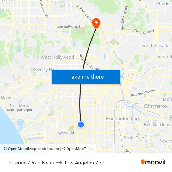 Florence / Van Ness to Los Angeles Zoo map
