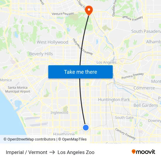 Imperial / Vermont to Los Angeles Zoo map