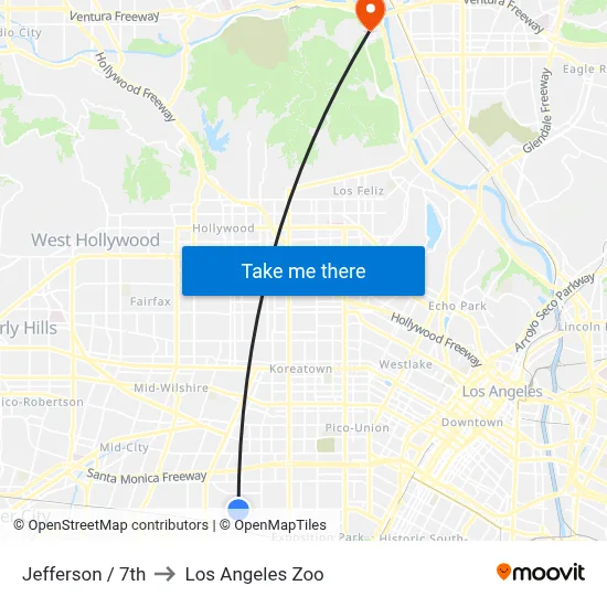 Jefferson / 7th to Los Angeles Zoo map