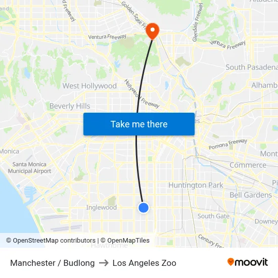 Manchester / Budlong to Los Angeles Zoo map