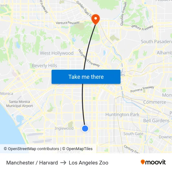 Manchester / Harvard to Los Angeles Zoo map