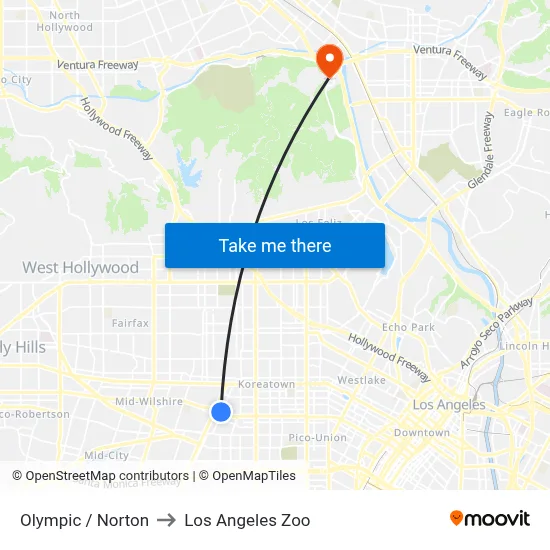Olympic / Norton to Los Angeles Zoo map