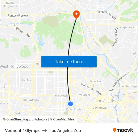 Vermont / Olympic to Los Angeles Zoo map