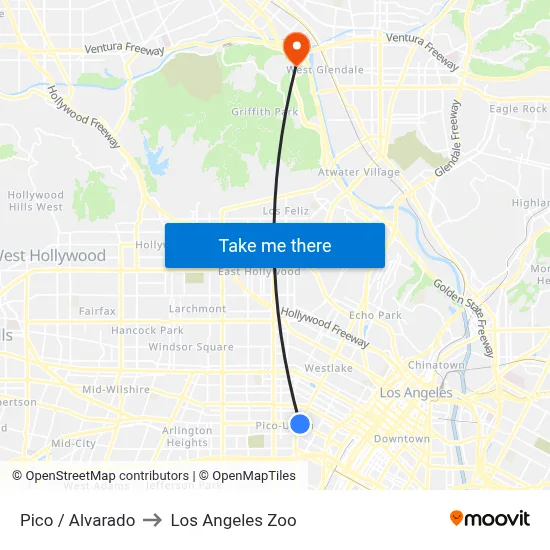 Pico / Alvarado to Los Angeles Zoo map