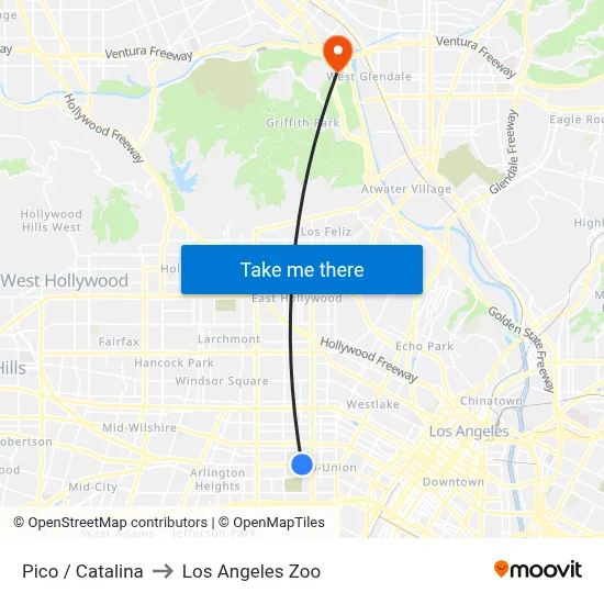 Pico / Catalina to Los Angeles Zoo map
