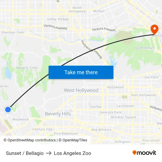 Sunset / Bellagio to Los Angeles Zoo map