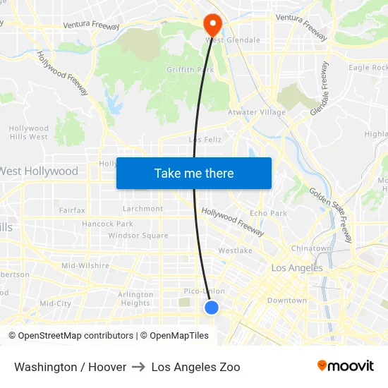 Washington / Hoover to Los Angeles Zoo map