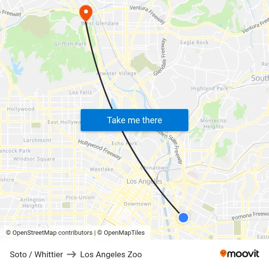 Soto / Whittier to Los Angeles Zoo map