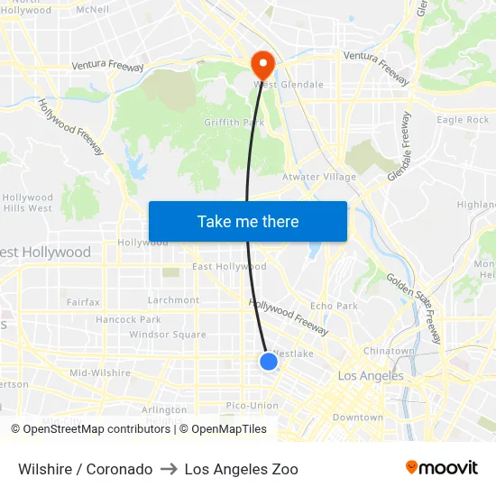Wilshire / Coronado to Los Angeles Zoo map