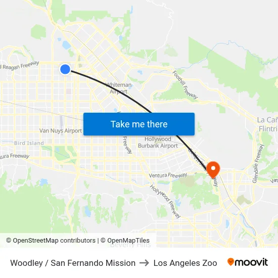Woodley / San Fernando Mission to Los Angeles Zoo map