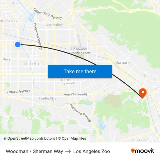 Woodman / Sherman Way to Los Angeles Zoo map