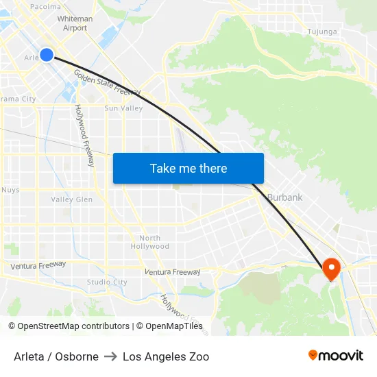 Arleta / Osborne to Los Angeles Zoo map