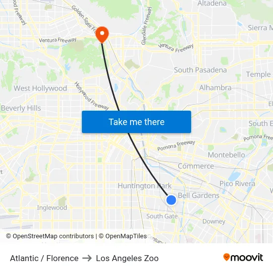 Atlantic / Florence to Los Angeles Zoo map