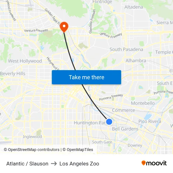 Atlantic / Slauson to Los Angeles Zoo map