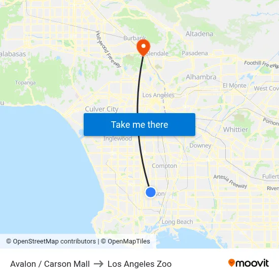 Avalon / Carson Mall to Los Angeles Zoo map