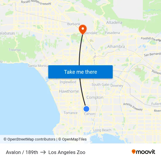 Avalon / 189th to Los Angeles Zoo map