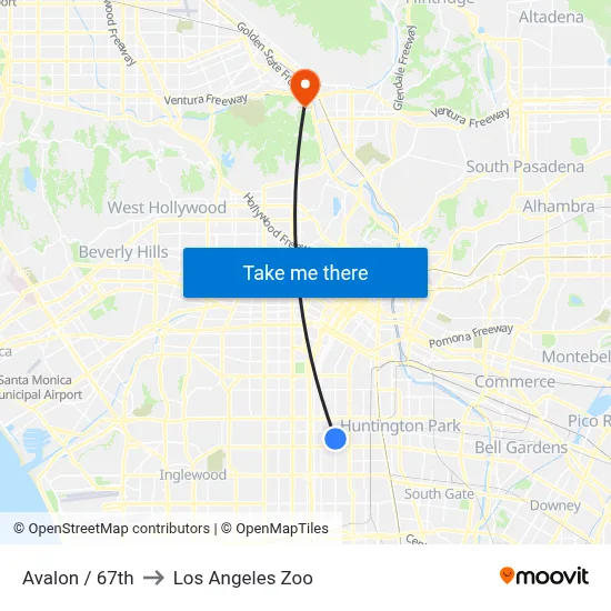 Avalon / 67th to Los Angeles Zoo map