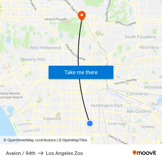 Avalon / 94th to Los Angeles Zoo map